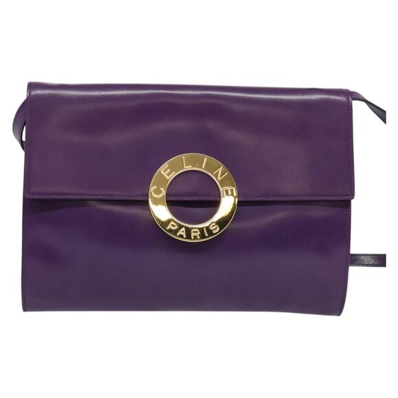 CELINE Shoulder Bag Leather Purple Gold - Picture 2 of 12